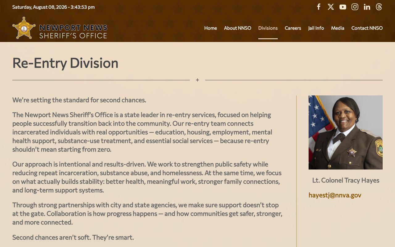 Newport News City Jail Annex release reentry program information