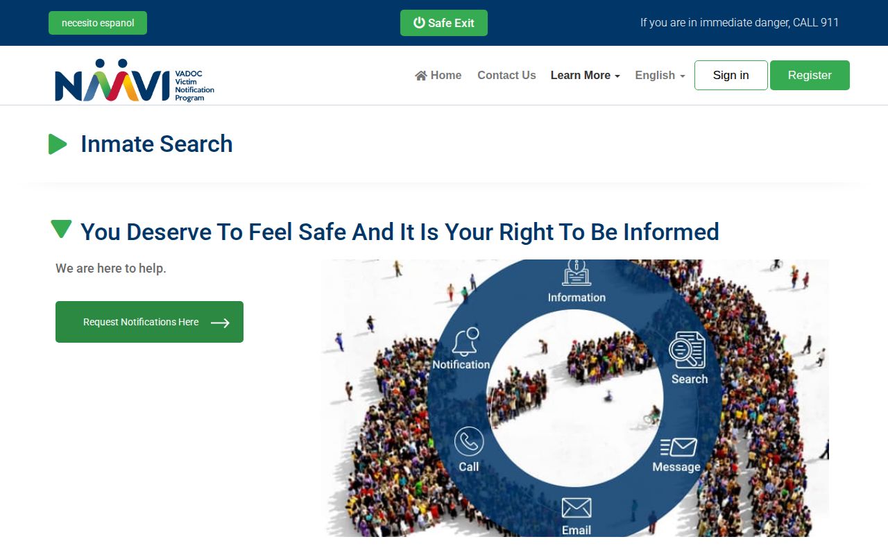 Newport News state custody release alerts through the separate VADOC NAAVI portal